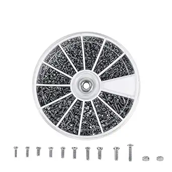 600pcs 12 Kinds of Screws Bolt Nuts Assortment Kit Stainless Steel Full Thread Machine Screws for Watches Glassess M1 M1.2 M1.4 M1.6