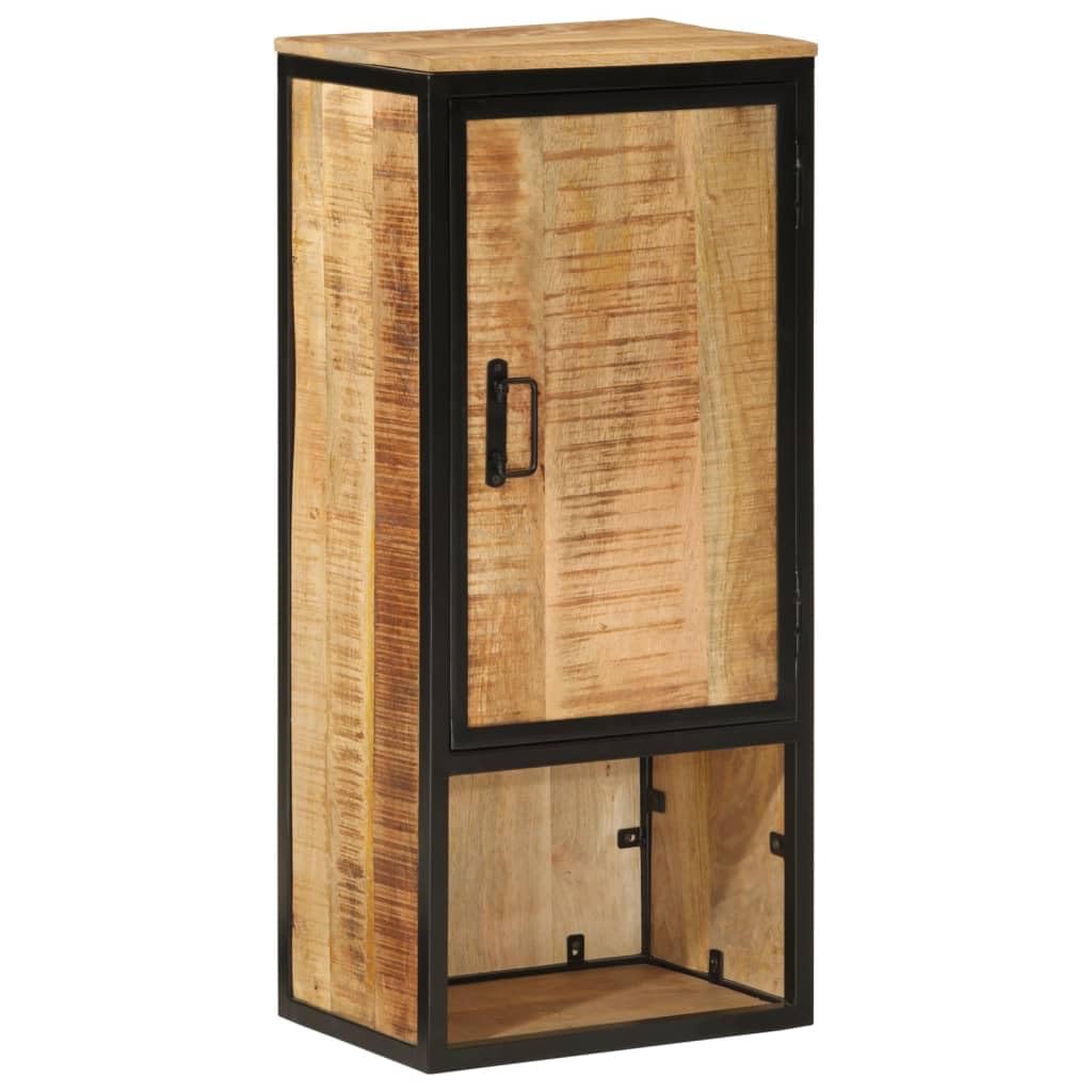 Badschrank 40x27x90 cm Massivholz Mango und Eisen mit Metallgriff für Badezimmer Aufbewahrung Stauraum