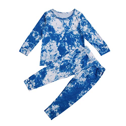 Toddler Baby Girl Boy Tie Dye Pajamas Fall Winter Clothes Long Sleeve T-Shirt Top Pants Sleepwear 2Pcs Outfit Set (Blue,2-3T)