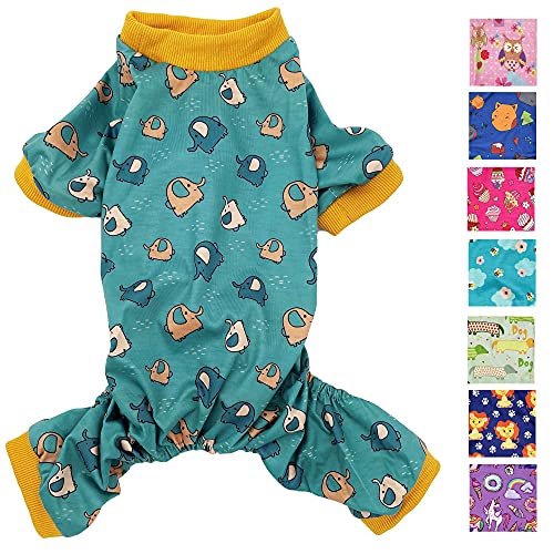 Hunde-Pyjama, weiche Baumwollmischung, Jumpsuit für kleine und mittelgroße Haustiere (grüne Elefanten, XXS: Länge 20,3 cm, Brustumfang 25,4 cm - 30,5 cm) Cover