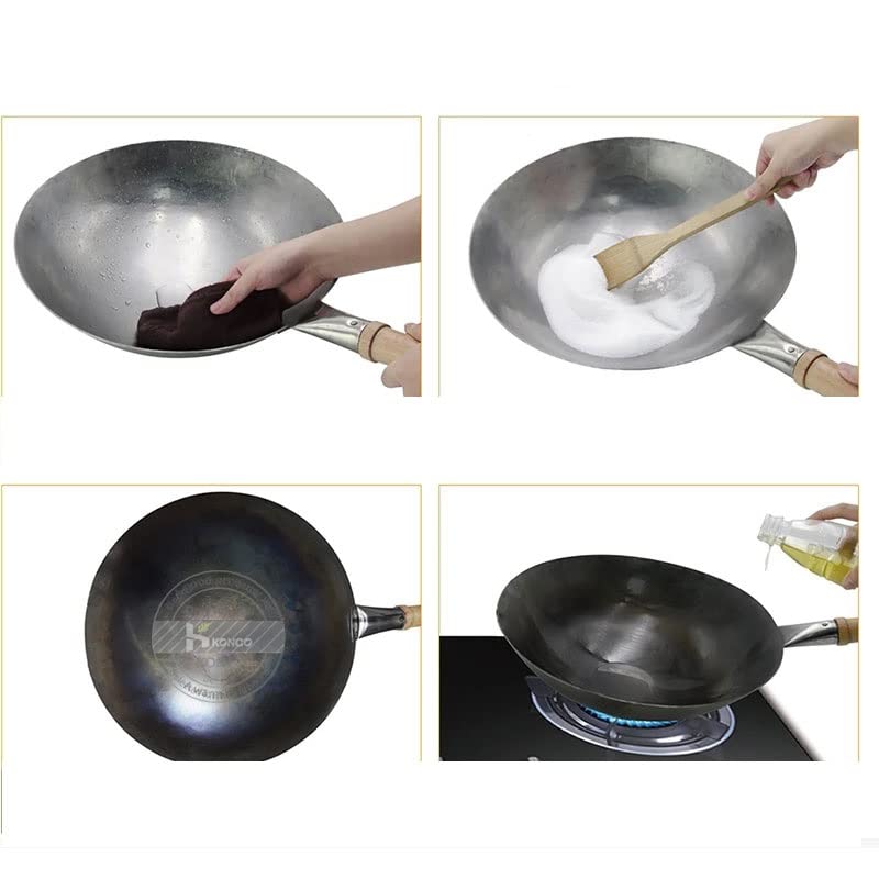 Wok de hierro sin recubrimiento con mango de madera desmontable miniatura 5