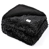Black Pet Calming Couch Throw Blankets for Dogs Waterproof Dog Blanket Fluffy Long Faux Fur for Little Dog Cat Puppy Mat Washable(Black,XS-28 * 20in)