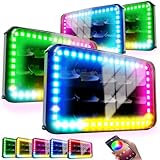 ROLINGER 4PCS 4X6 LED Headlight Assemblies Hi/Lo Sealed Beam with RGB Halo Function Rectangular H4651 H4652 H4656 H6545 Headlamp for Peterbilt Kenworth Freightliner