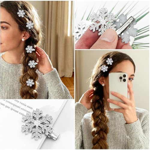 10 piezas Pinzas para el Cabello Copo de Nieve de Navidad - Pinzas de Aligátor con Rhinestones Brillantes para Mujeres, Accesorios de Pelo para Invierno y Fiestas miniatura 4