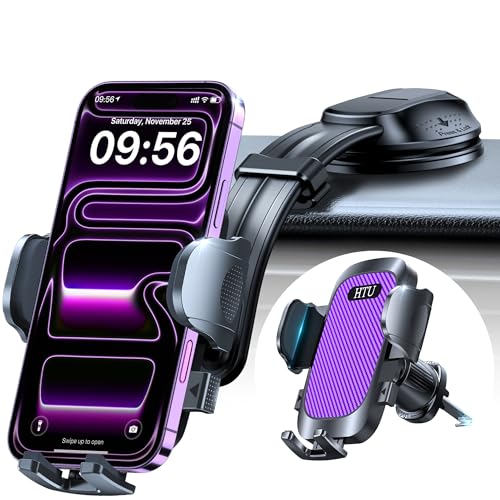 Image of HTU Upgraded Strongest Suction Car Phone Holder Bendable Arm, Never Block View Rotatable Cellphone Mount for Dashboard Windshield Vent, Cradle Stand for iPhone 17 16 15 14 13 12 Pro Max (Rose Purple)