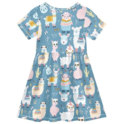 ALAZA Cute Cherry Fruit Rainbow Toddler Girls Dress Short Sleeve A-line Dress 2-8 Years2