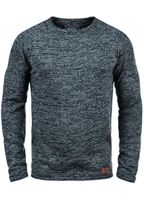 Blend BHDan Herren Strickpullover Feinstrick Pullover mit Rundhalsausschnitt Baumwollmischung Label-Patch Regular fit, Größe:L, Farbe:Navy (70230)