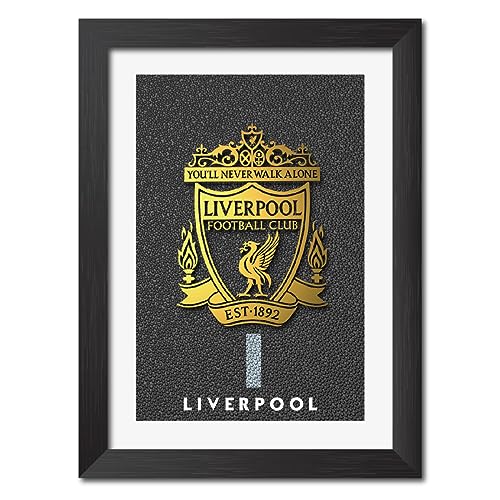 Image of TenorArts Liverpool Poster 3D Golden Leather Textured Logo Laminated Photo Frame Painting with Matt Finish Black Textures(12 inches x 9inches)