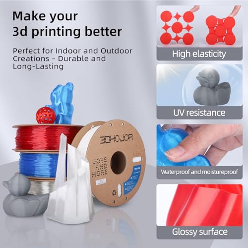 Image of 3DHojor TPU Filament 1.75mm TUP95A 3D Printer Filament Flexible Soft 3D Filament 1KG*4 Bundle fit Most FDM 3D Printers Dimensional Accuracy + /- 0.03 mm-Transparent Pink /Orange /Purple /Clear