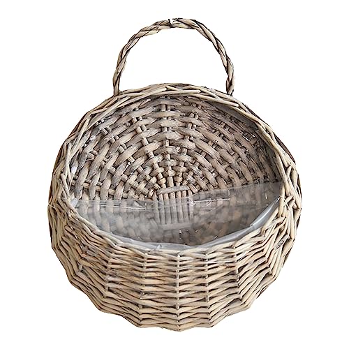 Pot de fleurs de 24 cm de diamètre - Pot de fleurs suspendu pour clôture murale - Panier en rotin fait à la main - Panier à fleurs en rotin tressé à la main - Décoration de jardin - Suspension (gris,