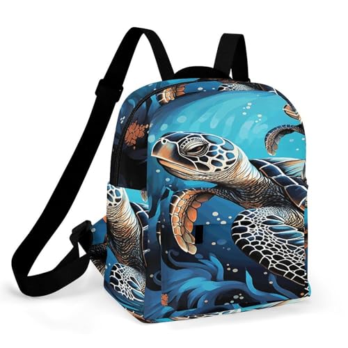 Mochila de tortuga marina en tela Oxford impermeable para portátil de mujer