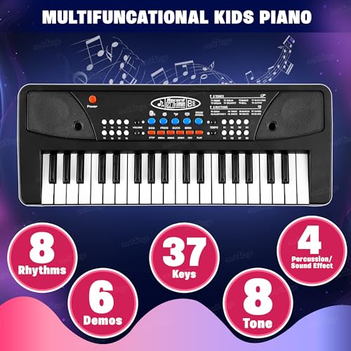 Image of Zest 4 Toyz 37 Key Piano Keyboard Toy with Mic & Song Recording Electronic Piano Keyboard 8 Rhythms 8 Tones Multi-Function Musical Instrument for Kids - Black