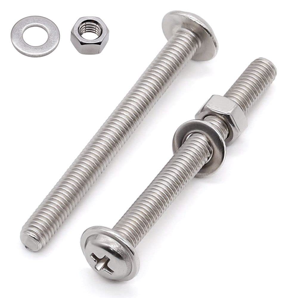 Glvaner M6-1.0 x 50mm Length (20 Sets) Pan Washer Head Phillips Drive Machine Screws with M6-1.0 Hex Nuts and Flat Washers Hardware Assortment