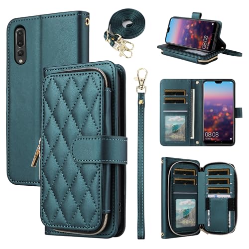 Étui portefeuille Huawei P20 Pro en cuir PU avec bandoulière et range-cartes