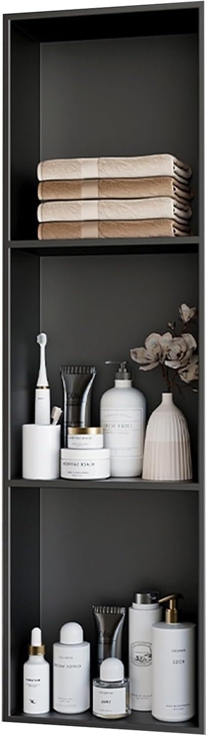 MYUYEE Stainless Steel Niche,No Tiles Required Niches With Shelves Bathroom Storage Niches Recessed Shower Shelf (Black 28X90Cm)