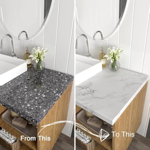Image of HOME13 Marble Wallpaper Peel & Stick Contact Paper Self Adhesive Decorative Removable Waterproof Wallpaper for Kitchen Cabinet and Furniture Countertops (24 X 120 INCH, White Grey Matte)