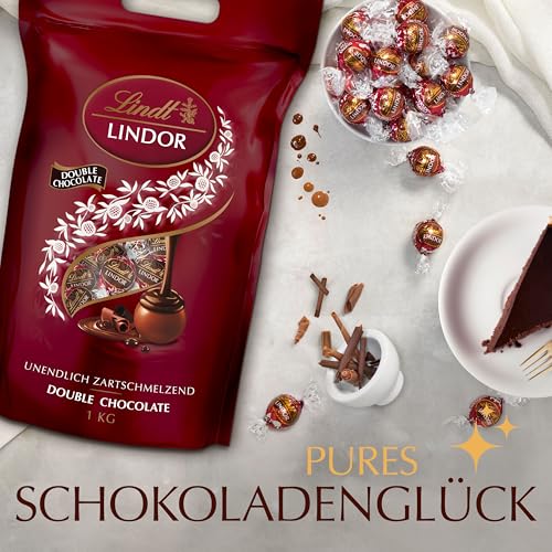 Lindt LINDOR Schokoladen Kugeln Double Chocolate | 1 kg Beutel, wiederverschließbar | ca. 80 Milch-Schokolade mit dunkler, zartschmelzenden Füllung | Großpackung, Pralinen-Geschenk