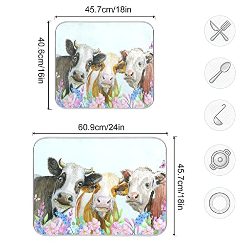 Vvfelixl G58650318P523C558S1113 Dish Drying Mat Farm Cows And Flowers Drying Pad Microfiber Absorbent Dish Drainer thumb #3