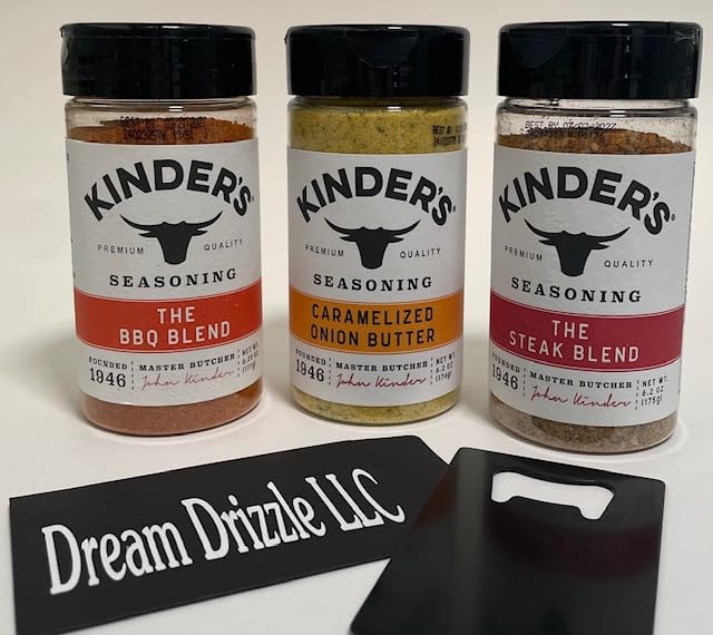 Seasoning Set, KINDERS, Pantry Assortment, The BBQ Blend, Caramelized Onion Butter, and The Steak Blend, Variety 3 pack and handy bottle opener - 4 items! - Image 3