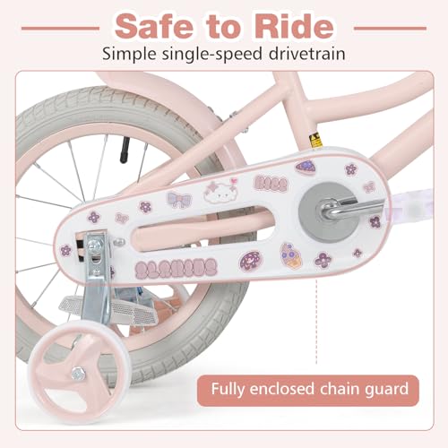 Image of Olakids Kids Bike, 12 14 16 18 20 Inch Girls Bicycle with Doll Seat Basket Adjustable Seat and Handlebar, Handbrake and Coaster Brake