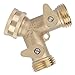 Garden Hose Splitter 2 Way All Brass | Leak - Protected Ball Valve & Adjustable Water Flow | NPT 3/4 Hose Connector for Lawn/Garden/Car Wash | Outdoor Faucet Adapter