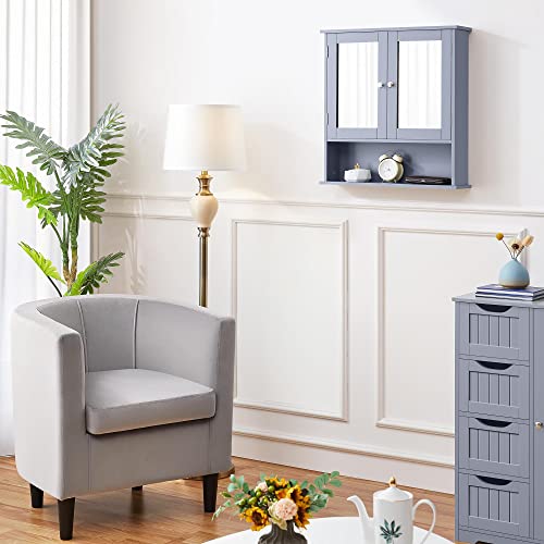 Yaheetech Spiegelschrank, Badschrank, Hängeschrank mit Spiegeltür, Badezimmerspiegel Wandschrank mit 3 Ablagen 56 cm x 13 cm x 58 cm Grau