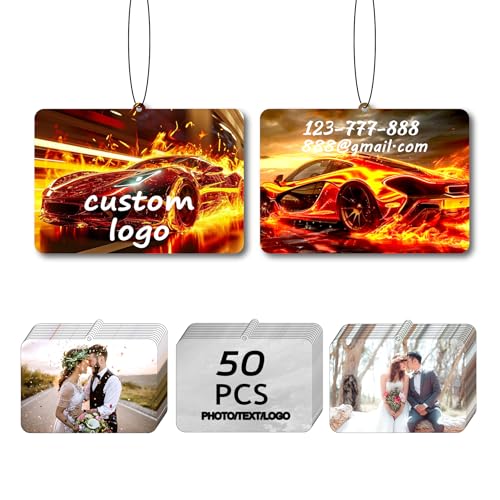 50/100Pcs Custom Logo Car Bulk Air Fresheners, Wholesale Custom Double-Sided Car Air Fresheners with Photo Text Logo, Suitable for Truck and Car Drivers, as Well as Business Logos (50 Horizontal)