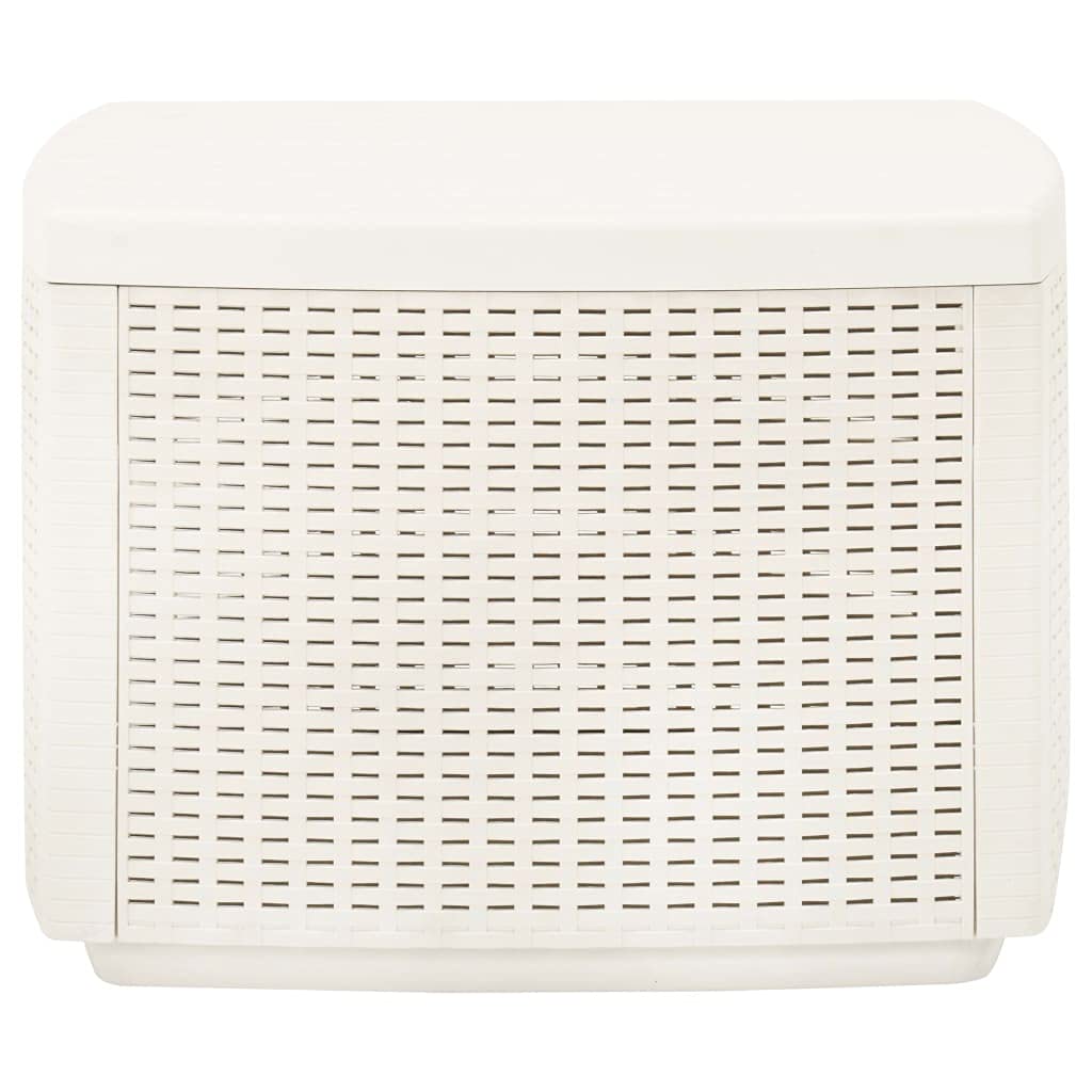 Tavolino da caffè in plastica, bianco, 53 x 53 x 40 cm, per esterni, con effetto rattan, facile da pulire, per cibi e bevande