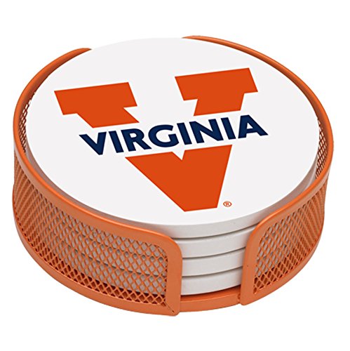 Thirstystone Stoneware Drink Coaster Set with Holder, University of Virginia