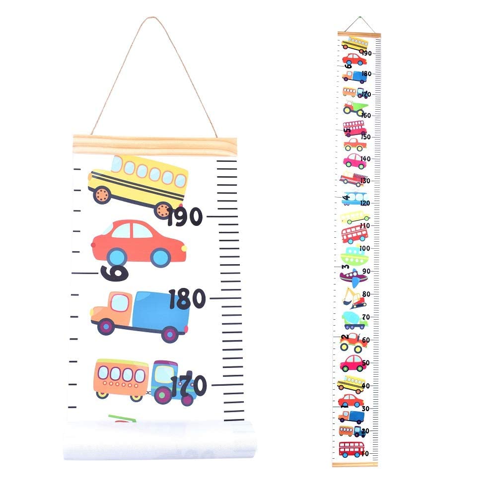 (Car) JJGoo Baby Growth Chart Hanging Ruler Wall Decor, Wood Frame