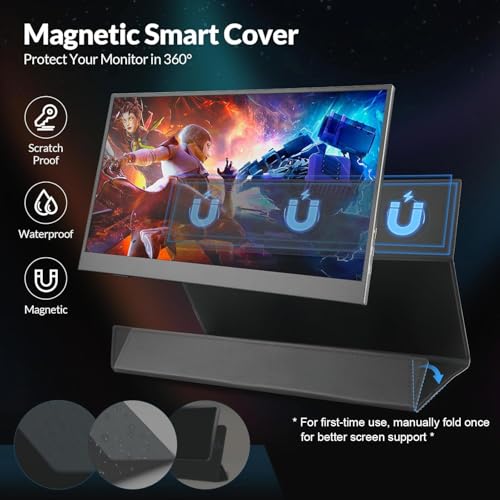Image of Portable Monitor 15.6 inch FHD 1080P IPS /HDR, USB-C /HDMI Second External Monitor for Laptop, Desktop, MacBook, Phones, Tablet, PS5 /4, Xbox, Switch, Ultra-Slim Built-in Speaker with Smart Cover