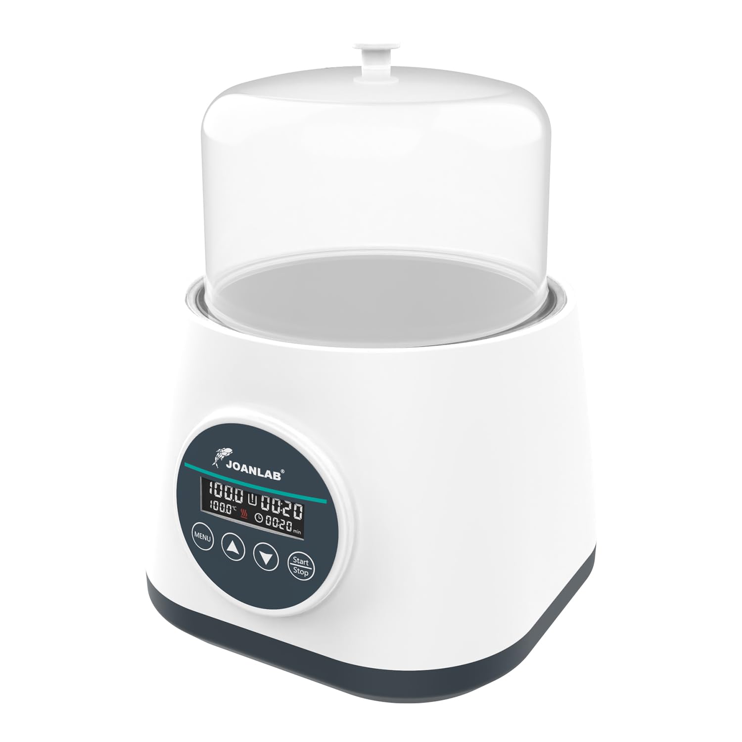 JOANLAB Bain-Marie Numérique 2L, Chauffage de Précision 100°C, Cuve Inox 304 avec Minuterie & Double Sécurité, Couvercle Transparent pour Expériences(WB-2S)