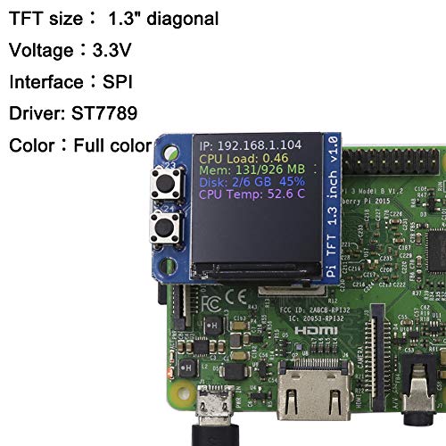 Image of Mini PiTFT 1.3 inch LCD Display 240x240 TFT Add-on for Raspberry Pi 3.3V SPI ST7789 3.3V SPI ST7789 Full Color
