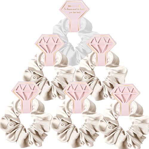 Bridesmaid Scrunchie 6 Pack Hair Ties1Pcs White 5 Pcs gray For Bridal Party Gifts, Bachelorette Party Favors Bridesmaid Proposal Gifts To Have and To Hold Your Hair Back