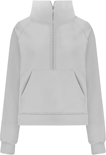 Miniatura 4 de Ssuyeuri Sudadera con cremallera de un cuarto para mujer, sudadera con bolsillo, Y2K media cremallera, ropa de invierno de forro polar 2023