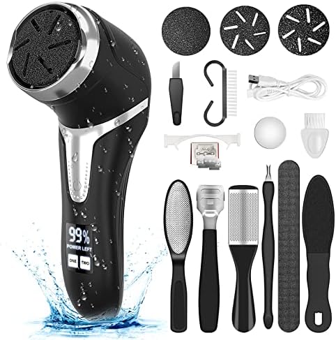 Electric Callus Remover for Feet with Vacuum, Professional Pedicure Tools Kit Foot File Callus Remover, Rechargeable Waterproof Foot File for Foot Care Deadskin Remover with 3Heads&2Speed,LCD Display