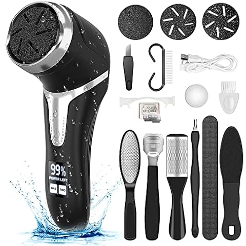 Electric Callus Remover for Feet (with Dander Vacuum), Portable Pedicure Kit Foot File Callus Remover, Rechargeable Waterproof Foot File for Foot Care Deadskin Remover with 3Head&LCD Display Cover