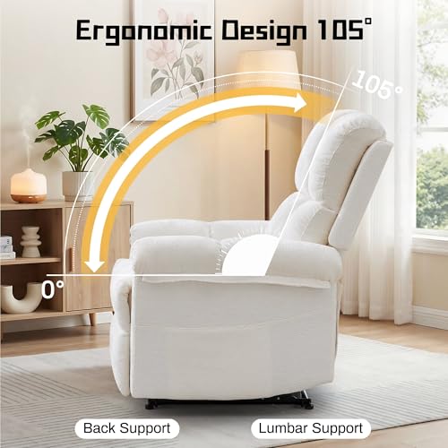 Image of Korser Recliner Chair, Living Room Recliner Chairs for Adults, Small Recliners for Small Spaces, Upholstered Manual Recliner with Side Pockets, Modern Nursery Chair for Living Room, Chenille, Beige