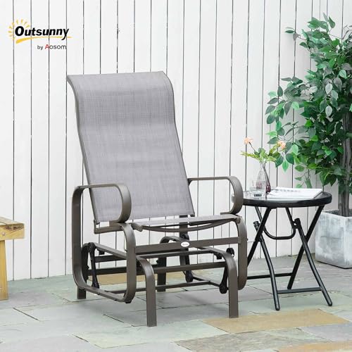 Outsunny Outdoor Glider Chair, Gliders for Outside Patio with Smooth Rocking Mechanism and Lightweight Construction for Backyard, Brown/Gray - Image 3
