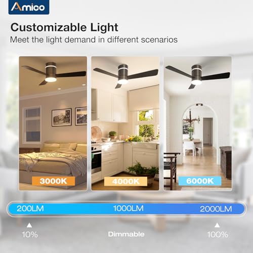 Image of Amico 42 Inch RGB Ceiling Fans with Lights, Low Profile, app /Remote, Black