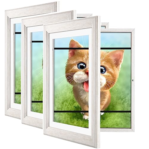 3 Pack Kids Art Frame White, 10x12.5 Kids Artwork Frame Changeable Front Opening, 8.5x11 with Mat and 10x12.5 without Mat, Children Storage Frame Holds 50Pcs Crafts, Drawing, Art Project, Schoolwork
