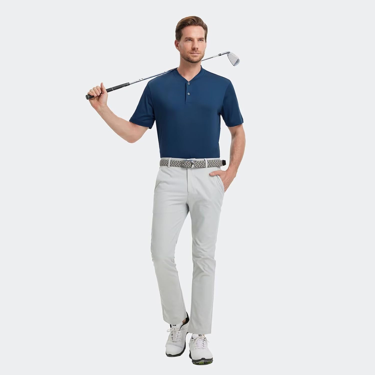 M MAELREG Collarless Golf Shirts for Men Dry Fit Moisture Wicking Performance Solid Casual Mens Henley Shirts Short Sleeve - Image 6