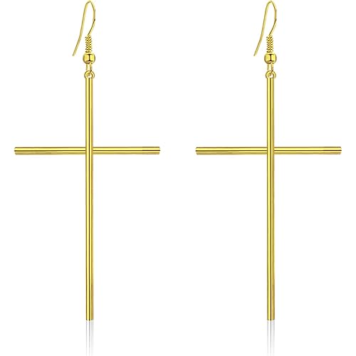 WUWEIJIAJIA Unique Minimalist Gold Silver Black Punk Long Cross Dangle Drop Earrings for Women Girls Men Statement Hypoallergenic Jewelry Gifts