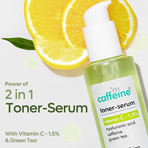 mCaffeine 1.5% Vitamin C 2in1 Face Toner-Serum with Green Tea Women & Men| Reduces Dark Spots & Pigmentation, Tightens Pores | Glowing Skin in 1... - Image 3
