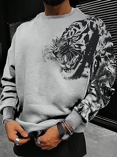 WDIRARA Men's Animal Print Drop Shoulder Sweatshirts Round Neck Long Sleeve Athletic Pullover3