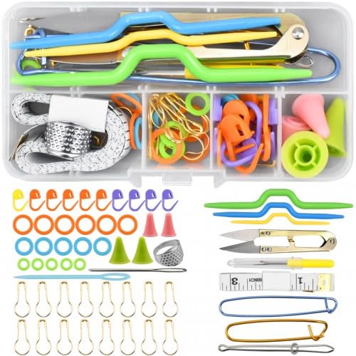 Eclove 56 Pcs Knitting Needles Set, 3 Pcs Knitting Needles, 9 Pairs Circular thimble Set with plastic box Knitting Accessories, Knitting Kits for Beginners Adults