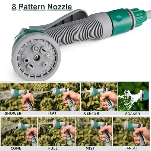 Image of Garden Hose Reel 14M, Compact & Portable Hose Pipe Reel with 7 Adjustable Spray Gun Nozzles, Manual Retractable Garden Water Hose Reel,Outdoor Flexible Hose Reel Set for Garden Patios and Balconies