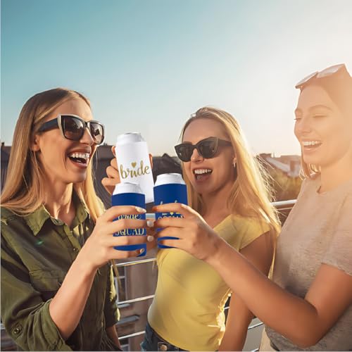 Image of PartyGifts&Beyond Bridesmaid Gifts Can Cooler 10Packs Bachelorette Party Decorations Slim Can Cooler Bride Squad Can Sleeves(Nvay Blue)