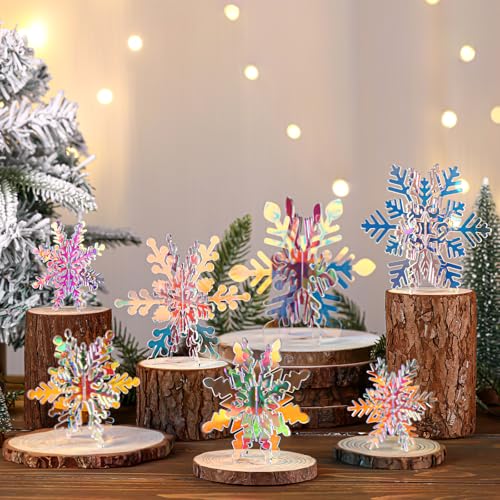Amyhill 7 Sets Christmas Holographic Snowflakes for Party Decor Winter