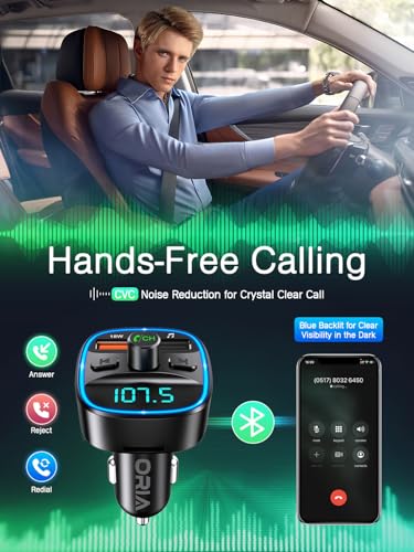 ORIA Bluetooth FM Transmitter Auto, Bluetooth 5.3 Adapter für Auto Radio, Rauschunterdrückung...